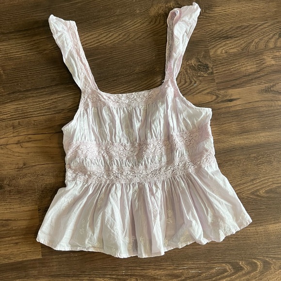 Free people lilac lace top beautiful fleurs boho peplum top - Picture 2 of 6